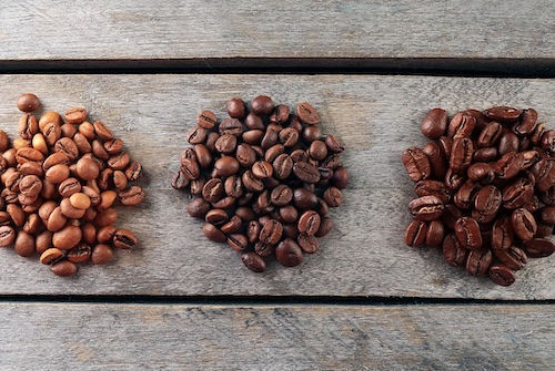 Light, Medium, and Drak coffee beans.